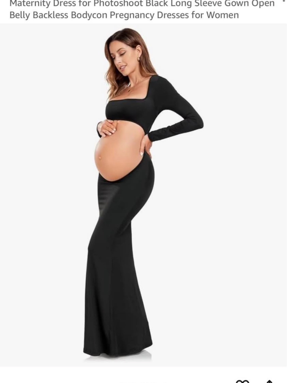 Amazon Black Long Sleeve Maternity Gown - Open Belly Backless Photoshoot Dress